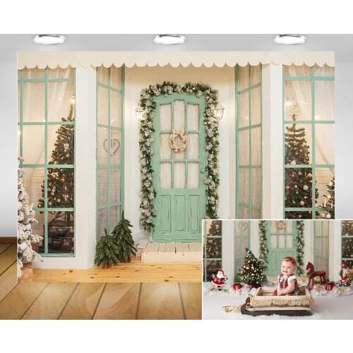 Photography Background Christmas Winter Newborn Children Portrait Photo Background Xmas Tree Wreath White Curtain Photocall Prop