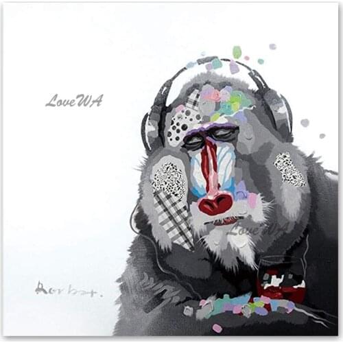 100% Hand-painted Monkey Picture Animal Oil Painting Wall Hanging Cartoon Art On Canvas For Modern Kids Room Decorative Item