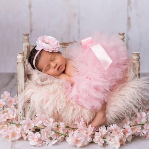 Palest Pink Baby Girl Tutu Skirt and Lace Headband Set for Newborn Photography Prop Outfit Baby Princess Shower Gift Accessories