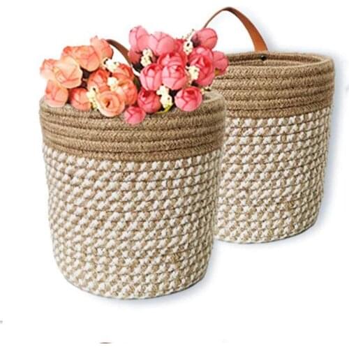 Plant Basket Pure Handmade White Belt Hand Planting Imitation Rattan Wall Hanging Artificial Flokets for Home suspension natural