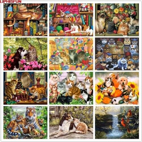 LIPHISFUN Handmade Cross Stitch Embroidery Diamond Painting Full Drill Home Decor Square/round cartoon picture dog cat