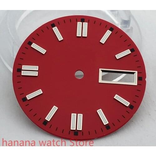 NO BLIGER LOGO Sterile 29mm dial date kit is suitable for NH36 night plate parts male watch movement dial red
