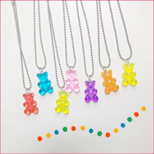 Gothic Mini Handmade Colors Cute Resin Gummy Bear Chain Necklaces Candy Color Pendant for Women&Girl Daily Jewelry Party Gifts