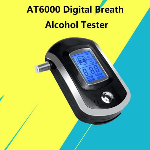 Professional AT6000 Digital Breath Alcohol Tester Breathalyzer with LCD Dispaly with 5 Mouthpieces ketone meter