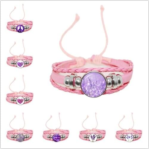 Simple Purple Lavender Bracelet Glass Dome Bracelets for Girls Friendship Bracelet Jewelry Multi-layer Charm Bangle Fashion Gift