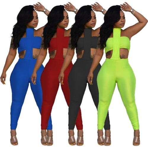Sexy Halter Pants Sets 2 Pieces Club Outfit Women Strapless Tube Crop Top and Long Skinny Pants Summer Clothes 2021 Party Wear