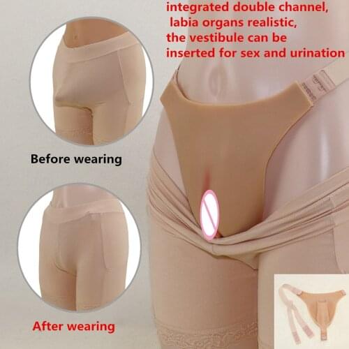 White tiger vagina Silicone T-back Vagina Panty can intercourse Pussy Shemale For Crossdresser Transgender Drag Queen Cosplay