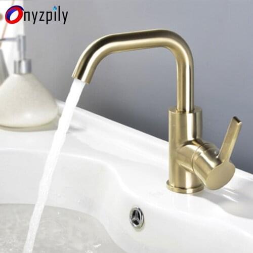 Onyzpily Basin faucet All-copper wire drawing gold cold and hot water rotary single-hole