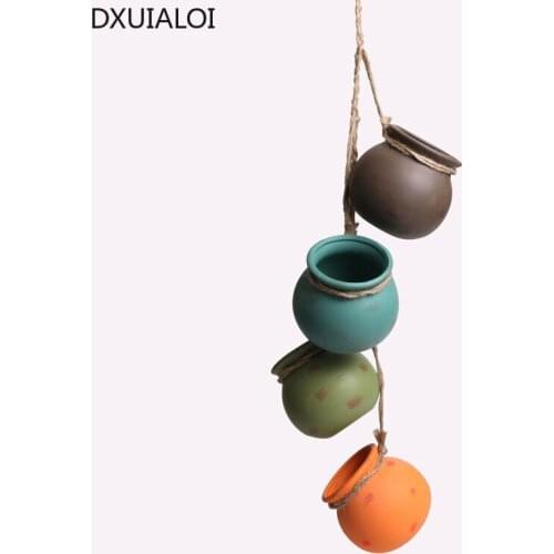 Modern minimalist creative hemp rope wall hanging flower pot ceramic hanging basket potted wall hanging plant flower pot