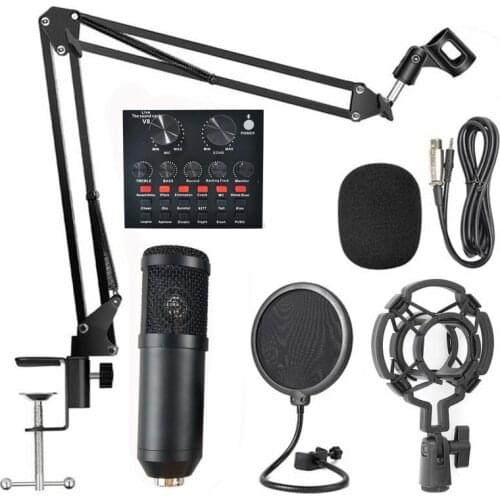 Studio set live recording sound card USB socket mobile phone computer bracket karaoke English sound card V8 sound card set