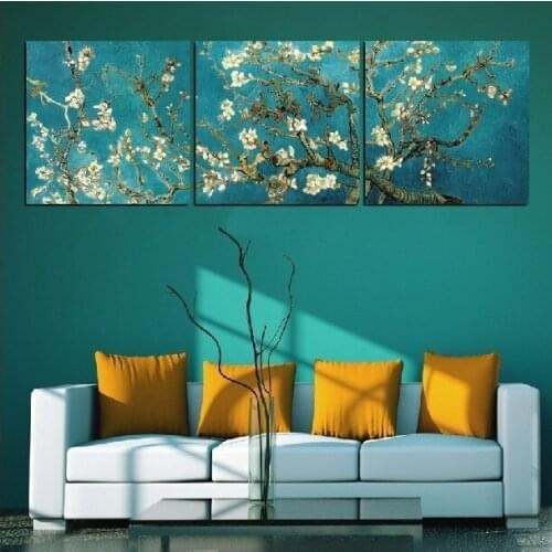Three pieces of print apricot flowers home decoration van goghs paintings in the gift of painting