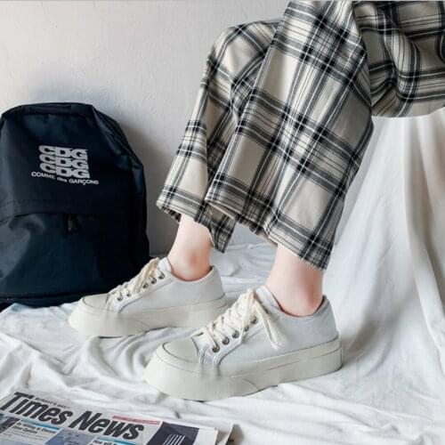 YSHUNIJ 2021 Thick-soled Horseshoe Shoes Ins Korean Version of Leisure Big Head Canvas Shoes Schoolgirls A Hundred Muffin Shoes