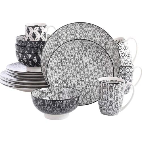 Vancasso Haruka 16-Pieces Porcelain Hand Painted Japanese Style Dinnerware Set with 4*Dinner Plate,Dessert Plate,Bowl,Mug Set