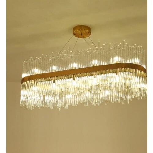 Villa Dining Room Oval Gold Pendant Light Modern Luxurious Led G9 Hanging Lamp Foyer Adjustable Cable Suspend Lamp Fixtures