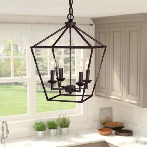 American Retro Iron Industrial Four-Head Chandelier Modern Minimalist Living Room Study Counter Restaurant Hanging Light