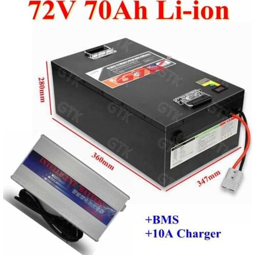 High capacity 72V 70Ah lithium ion li-ion battery pack bms 20s for 72v 7kw 12kw elecric motorcycle motorbike EV RV+10A Charger
