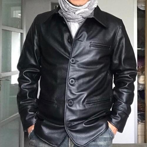 High Quality Real Cow Leather Jackets and Coat Russian Busness Mens Suit Jacket Cow Leather Overcoats Streetwear Coat 2019 A837