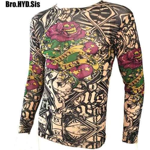 Funny Long Sleeve Fake Tattoo T Shirts All Over Print Men Women Arts Shirt Elastic Slim Fit Modal Thin Halloween Clothes