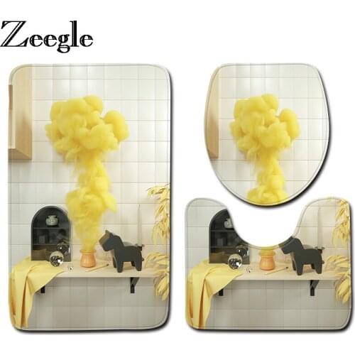 Zeegle 3Pcs Bath Mats Colorful Anti Slip Bathroom Mat Set Bathroom Rug Washable Bathroom Carpet Set Toilet Mat Soft Bath Carpet