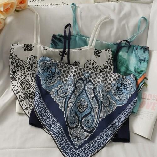 Retro Print Stitching Short Camisole Womens 2021 New Summer Slim Slimming Inner and Outer Wear Knitted Umbilical Sling