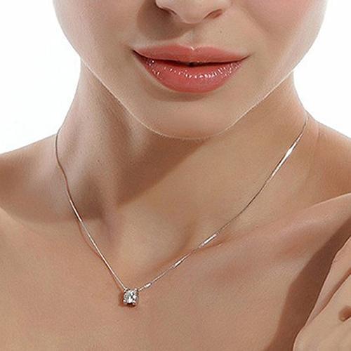 Women Cubic Zirconia Pendant Silver Plated Drop for Necklace Chain Jewelry Gift Choker Necklace Collier Femme