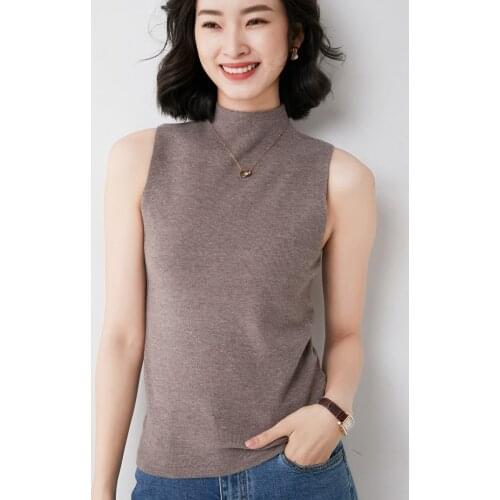 Womens Knitted Camisole Summer Wear Half-High Collar Short Loose Thin Bottoming Shirt Sleeveless t with Tide 60105