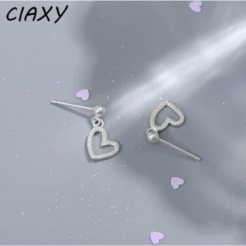 CIAXY 925 Sterling Silver Hollow Frosted Love Heart-shaped Stud Earrings for Women Girl Mini Peach Heart Earring Fashion Jewelry