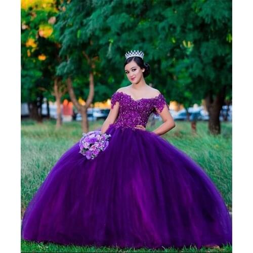 New Arrival Sparkly Purple Sweet 16 Ball Gown Quinceañera Dresses Beaded Sequins Sleeveless Vestido De 15 Anos Quinceanera 2021