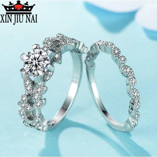 Fashion Leaves Diamond Ring White Gold Color 6mm AAA Zircon Gorgeous Set Rings For Women Wedding Banquet Jewelry Anel Mujer