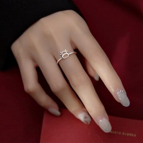 Simple Sweet Cute Hollow Calf Zodiac Bull Finger 925 Sterling Silver Adjustable Rings For Women Fashion Delicate Jewelry Gift