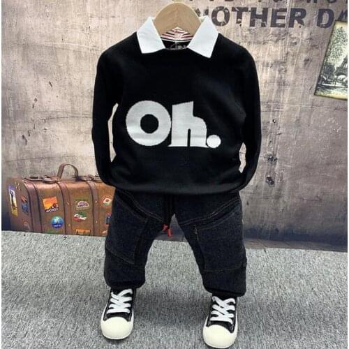 Winter Boys Clothing Sets Baby Boys Thick plush knit sweater+ Plush pants 2 Pcs Clothes Set Boy Cotton casual childrens wear