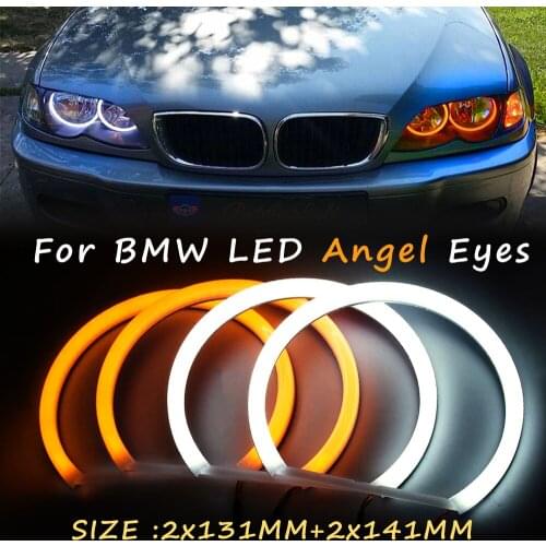 1 SET LED 2X(146mm+131mm) Dual color Cotton light LED Angel eyes kit halo ring DRL for BMW 3 Series E46 E90 E91 Non projector
