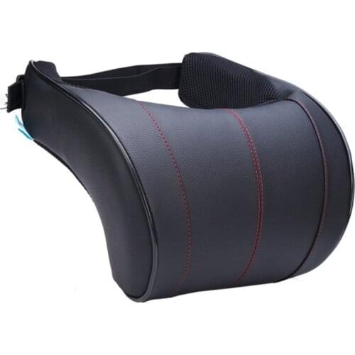 1Pcs Pu Leather Auto Car Neck Pillow Memory Foam Pillows Neck Rest Seat Headrest Cushion Pad Black with Red