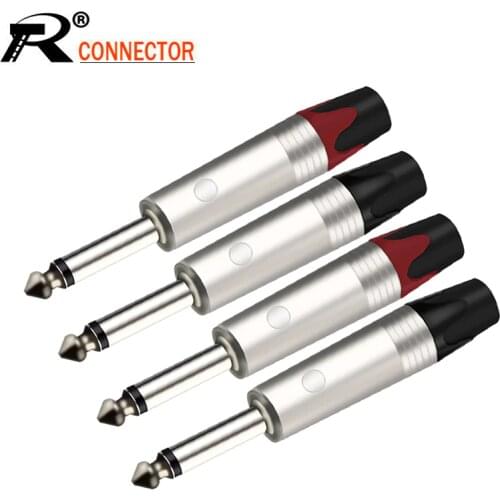 10PCS Gold Plating Plug Mono Professional 2 Pole 6.35 MM 6.3MM Jack Plug Connector For Microphone MIC Guitar