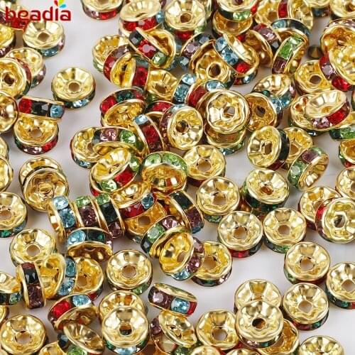 50pcs 6mm Copper/Iron Round Crystal Rhinestone Rondelles Loose Spacer Metal Beads For DIY Jewelry Findings Making Accessories