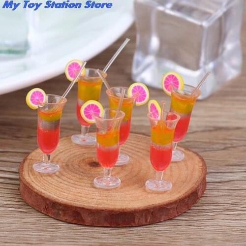 New 6Pcs 1:12 Dollhouse Miniature Drink Juice Cups Dolls Kitchen Food Accessories