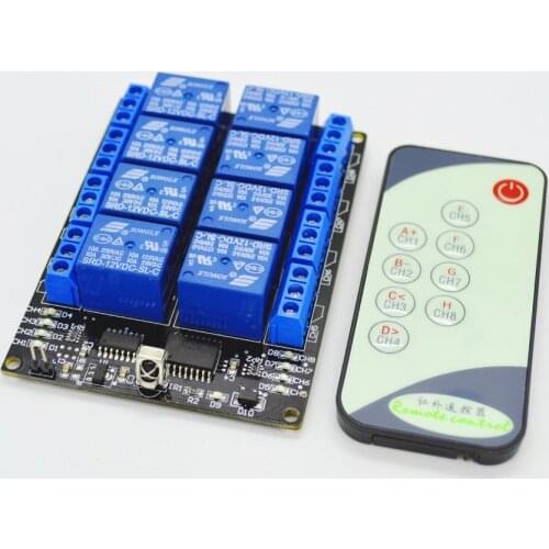 12V 8 Channel IR Infrared Receiver Board Delay Relay Driving Module + 9 Keys IR Remote Control Transmitter Self-Lock Controller