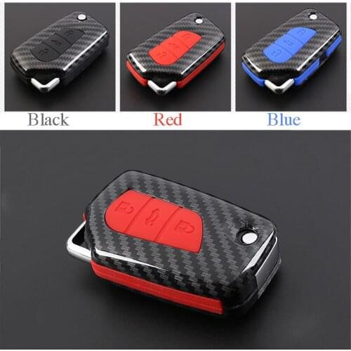 ABS Carbon Fiber Shell+Silicone Cover Remote Key Holder Fob Case&KeyChain For Toyota Series