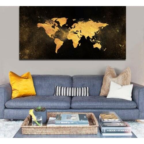 SELFLESSLY Art Abstract Art Golden Maps For Living Room Wall Art Canvas Prints Posters Canvas Modern Black Decorative Pictures