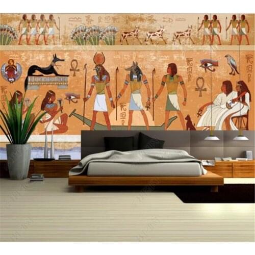 Beibehang Custom wallpaper hand-painted abstract European ethnic style retro ancient Egyptian pharaohs and gods mural background