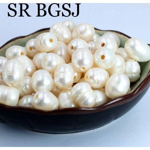 Free Shipping 10pcs 10x12mm White Pink Purple Black Big Hole Olivary Natural Genuine Pearl Jewelry DIY Craft Loose Beads