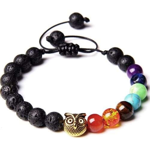 Lion Owl Buddha head Charm Bracelets Natural Black Lava Bead Bracelet Women Men Woven Bracelet Pray for health wisdom Gifts