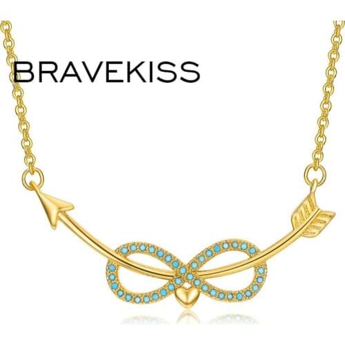 BRAVEKISS Lake Blue Infinity Curved Cupids Arrow Heart Pendant Necklaces for Women Love Fahsion Jewelry Accessories BUN0242A