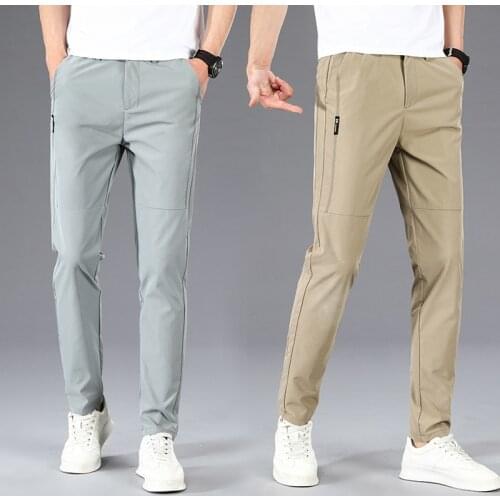 Summer Thin Light Casual Pants Male Fashion Slim Breathable Solid Color Elastic Drawstring Trousers Everyday Streetwear Clothing