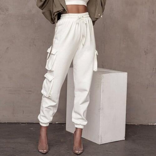 Sweatpants Women Winter Chic Pocket Cotton High Waisted Solid Color Casual Joggers Black Streetwear Trousers 2020 New