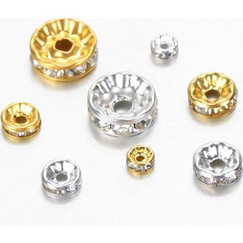 100pcs/lot 4/6/8/10mm Rhinestone Rondelle Spacer Beads Crystal Loose Beads for Jewelry Making DIY Bracelet Necklace Accessories