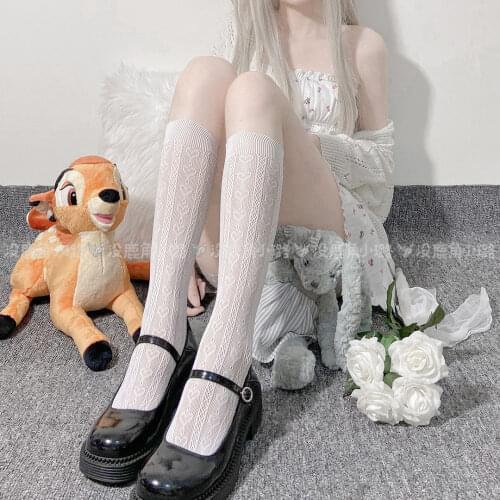 Lolita Sweet Retro Love Calf Socks Hollow Out Fishnet Stockings Lovely Soft Sister Student Sock Breathable Summer Thin Section