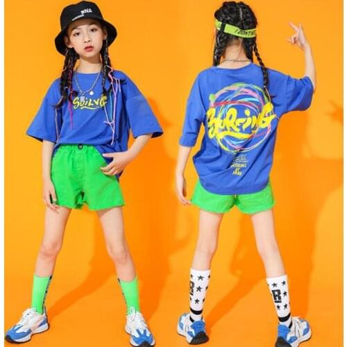 Kids Cool Hip Hop Carnival Clothing T Shirt Tops Summer Shorts Pants for Girls Jazz Dance Costume Clothes Street Wear