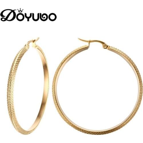 DOYUBO Womens Simple Gold Color Large Round Hoop Earrings High Polishing New Stainless Steel 45MM Earrings Accessories DB061