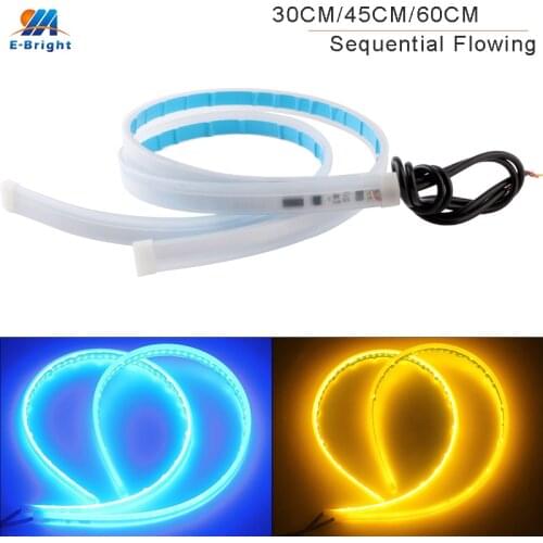 50Pairs 30cm 45cm 60cm Car Sequential Flowing LED Flexible Strip Daytime Running Light White Blue With Yellow Turn Signal